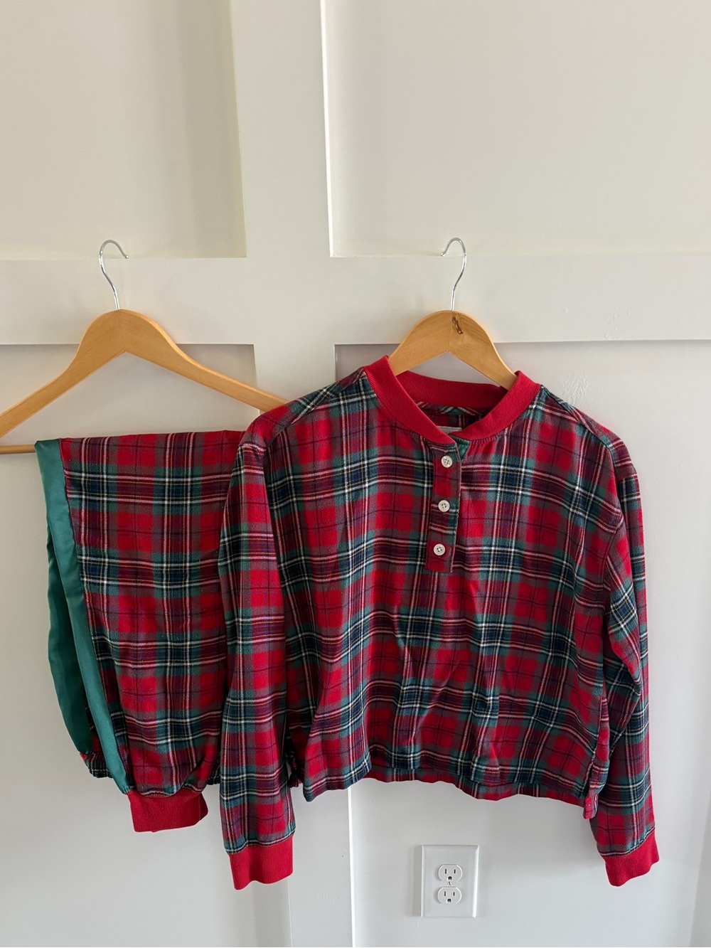 Red Green Plaid Cropped Pajama Set XS